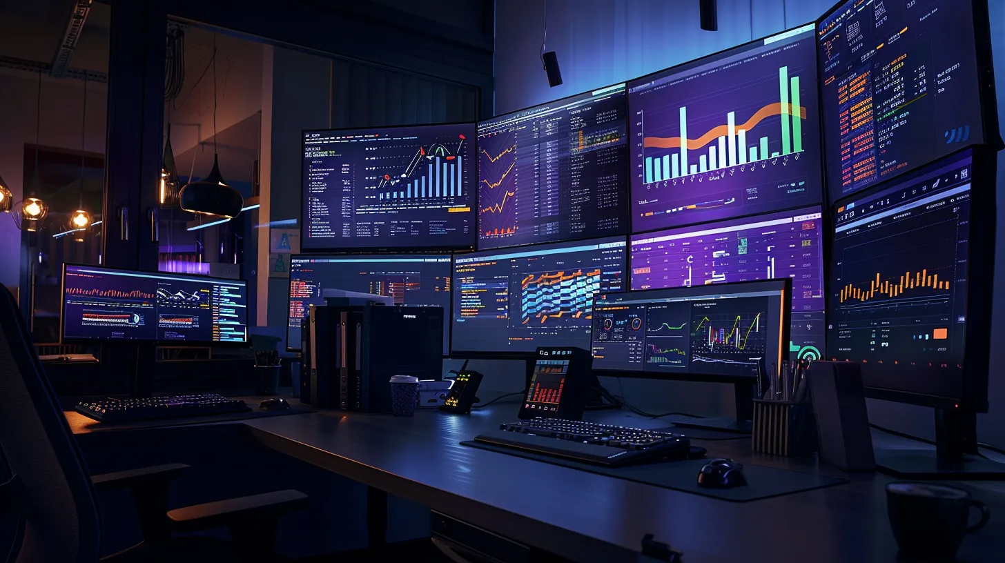 a modern office workspace features multiple computer screens displaying vibrant graphs and analytics dashboards, showcasing a dynamic presentation of various seo keyword analysis tools, with a sleek, professional aesthetic. a modern office workspace features multiple computer screens displaying vibrant graphs and analytics dashboards, showcasing a dynamic presentation of various seo keyword analysis tools, with a sleek, professional aesthetic.