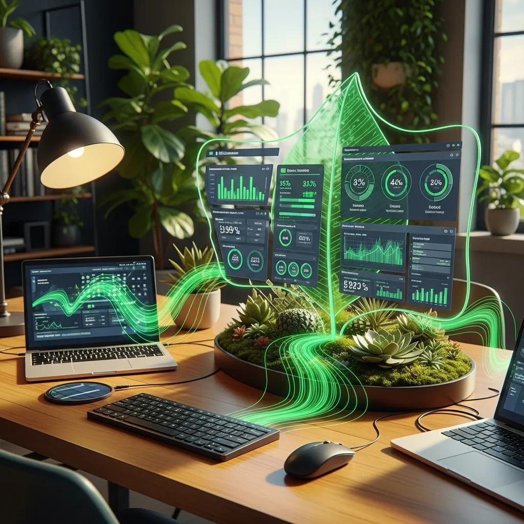 Eco-friendly technology and green elements symbolizing sustainable IT and ESG data management