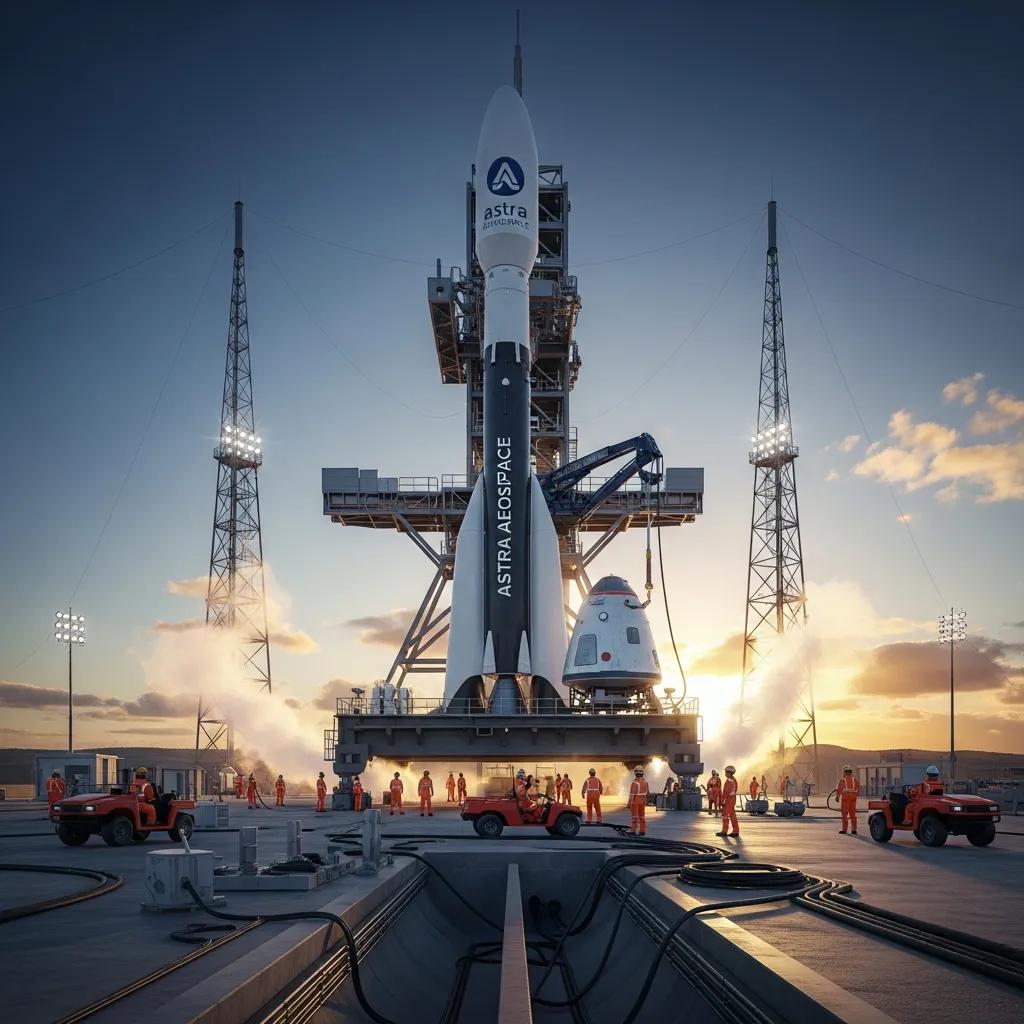 Commercial rocket on launch pad, representing key players in the spaceflight market