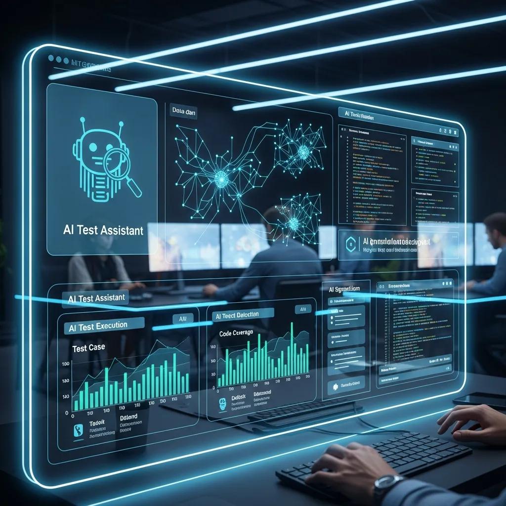 Futuristic interface showcasing AI algorithms in software testing