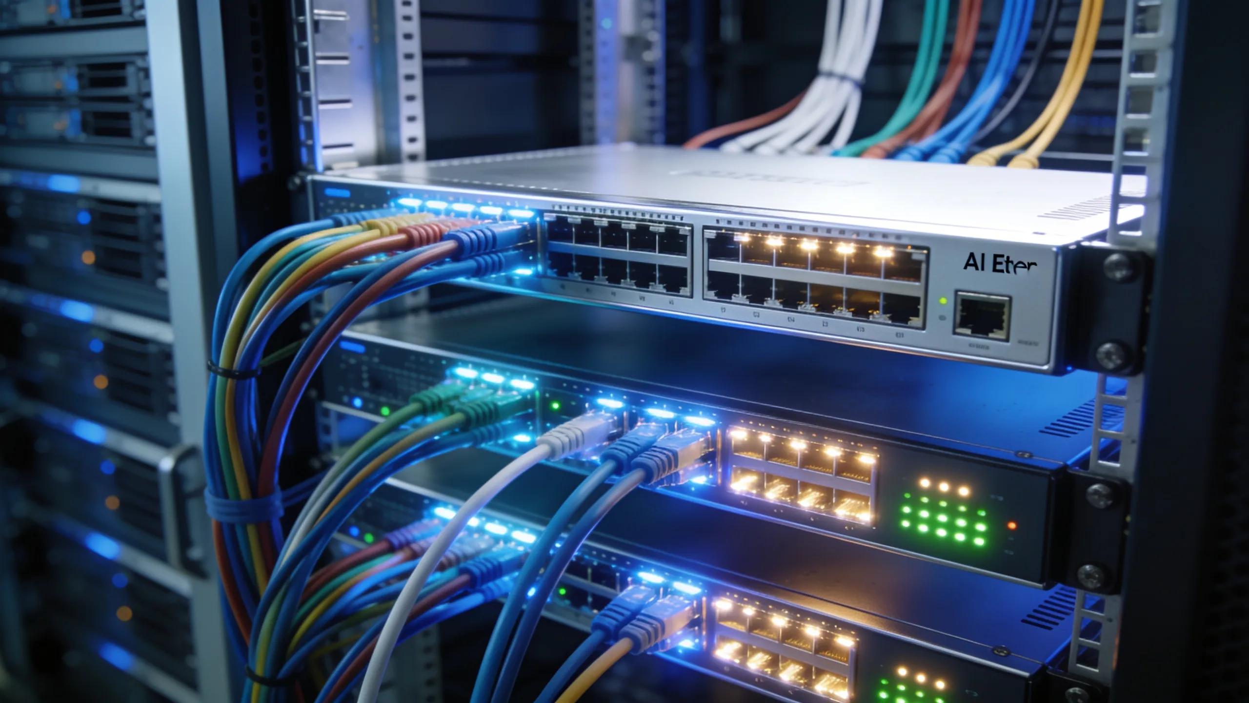 Advanced AI Ethernet technology components in a modern data center setting