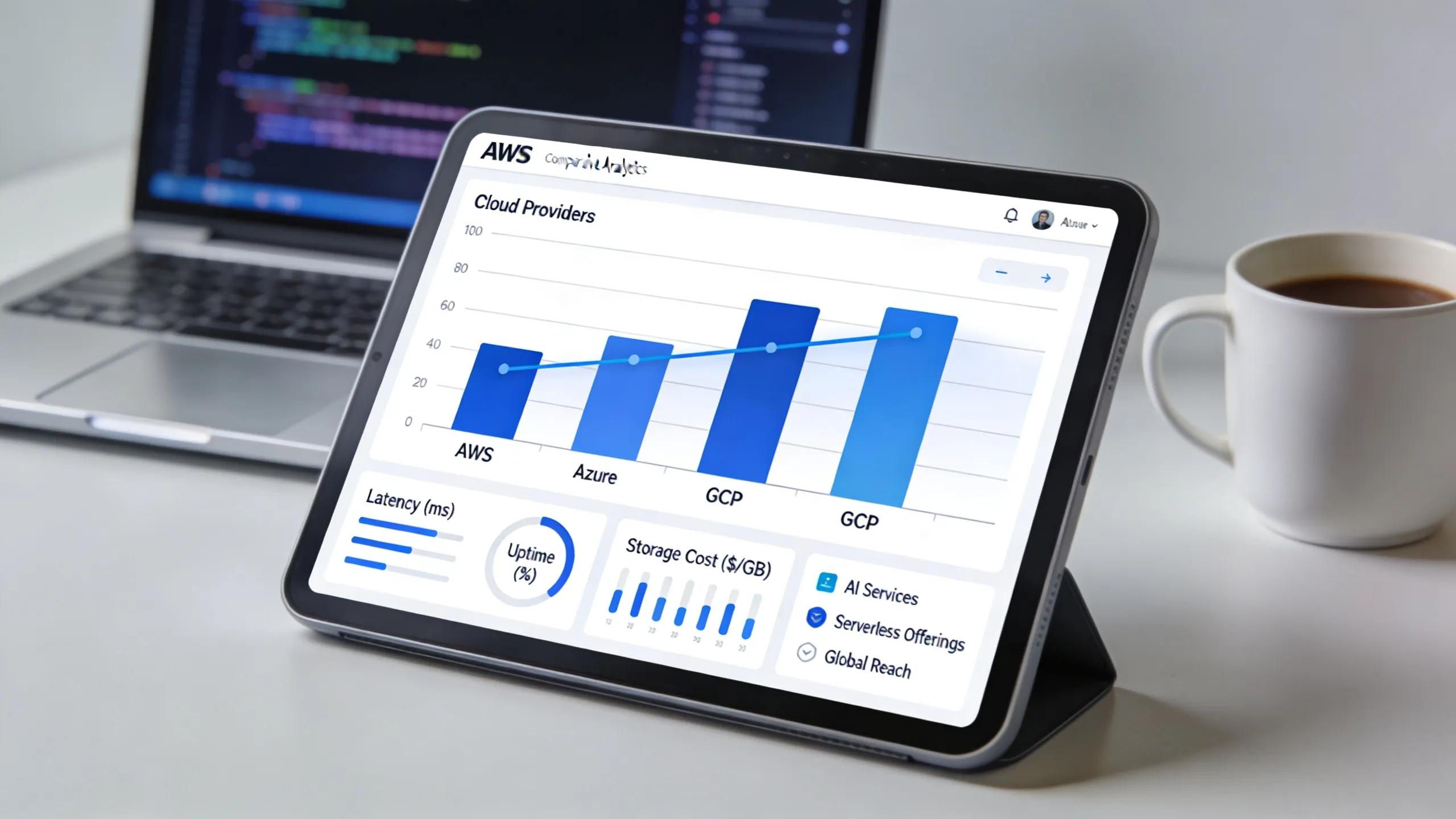 Dashboard showing comparative analytics of AWS, Azure, and GCP cloud providers