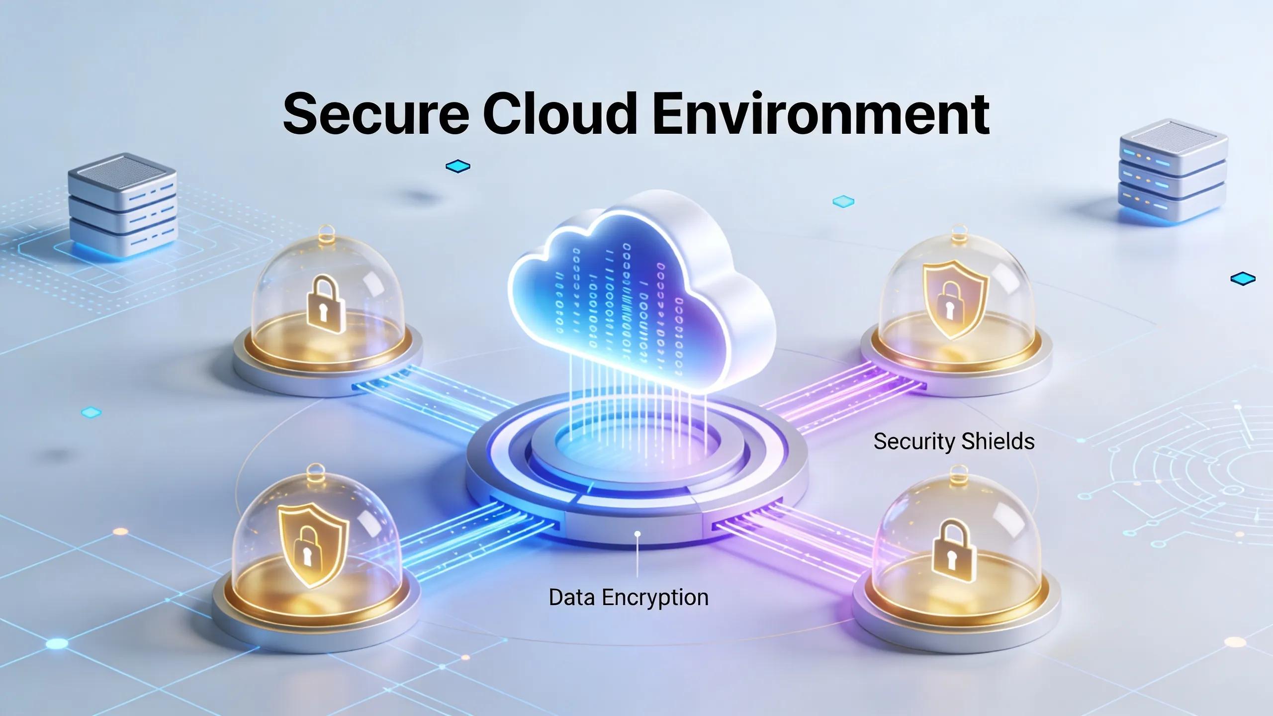 Visual representation of a secure cloud environment focused on security and compliance